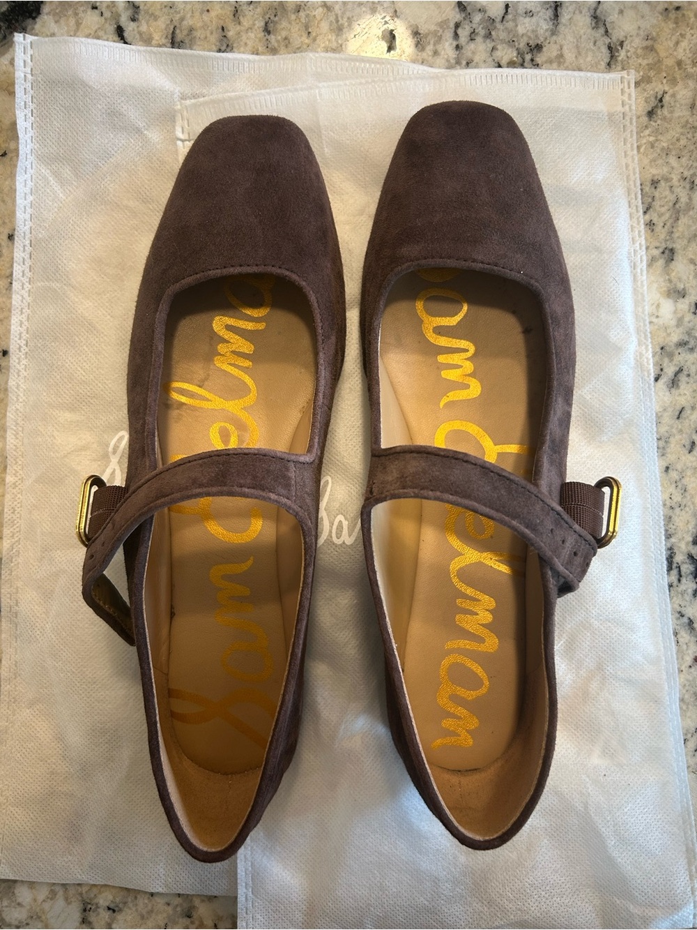 Sam Edelman Dark Brown Suede Mary Jane Flats with Buckle